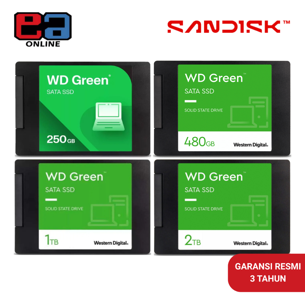WD Green SSD Internal 250GB / 500GB / 1TB / 2TB SATA III 2.5 Inch 7mm