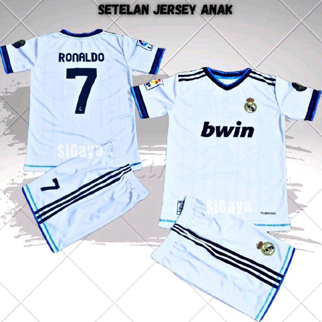 Baju Bola Anak Setelan Jersey Home RealMadrid12 Inspired Ronaldo