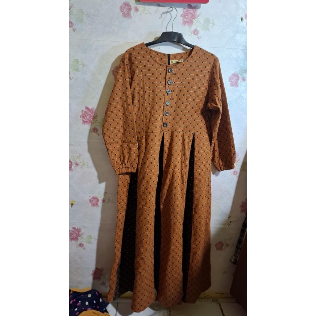 Gamis polka mayung bahan katun kaos super tebal premium