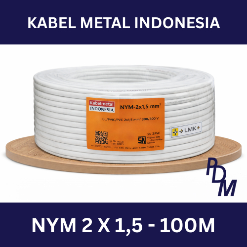 Kabel NYM 2x1.5 mm 100 Meter Roll KABELMETAL INDONESIA - Kawat Tembaga Tunggal PVC Putih Listrik KMI