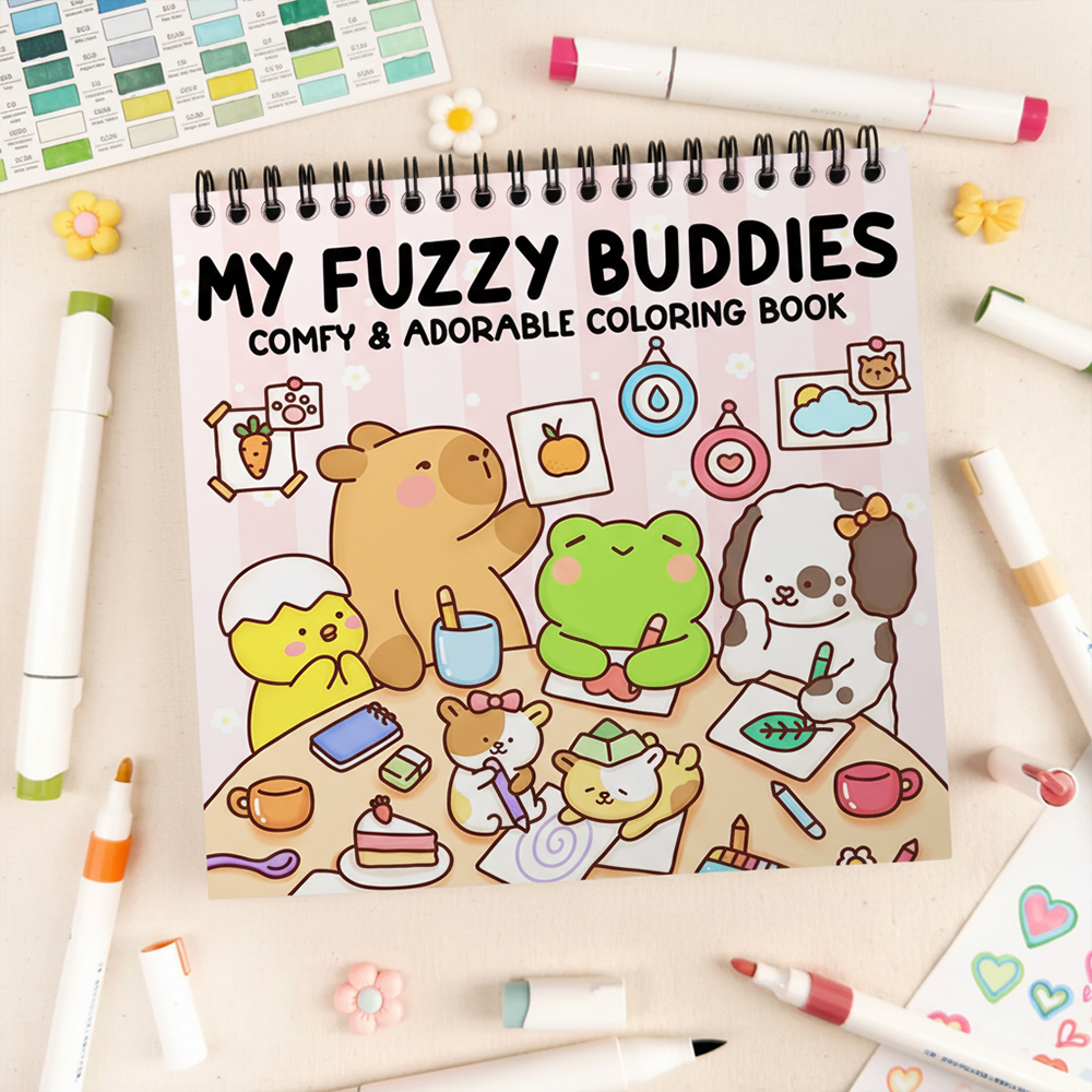 My Fuzzy Buddies Buku Mewarnai Anak dan Dewasa Desain Mudah Garis Tebal 40 gambar ilustrasi ukuran 2
