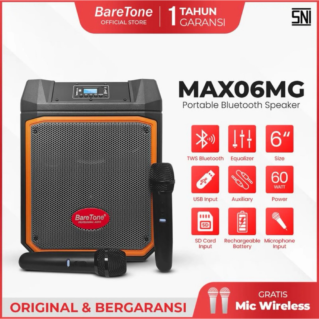 Speaker aktif Portable Baretone MAX06MG 6 Inch Original Baretone