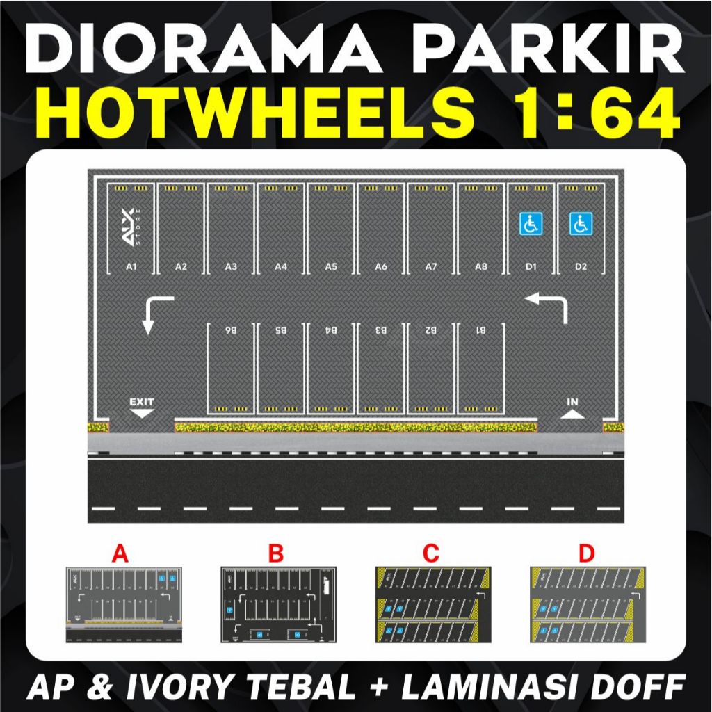 Diorama Parkir Hotwheels Skala 1: 64 Parking Area Aspal Paving Batako Ukuran Besar
