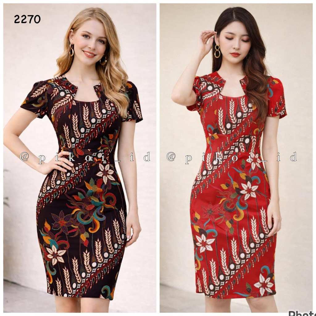 Dress batik wanita modern / batik dress span seragam kantor / dress sarimbit motif kekinian / 3230
