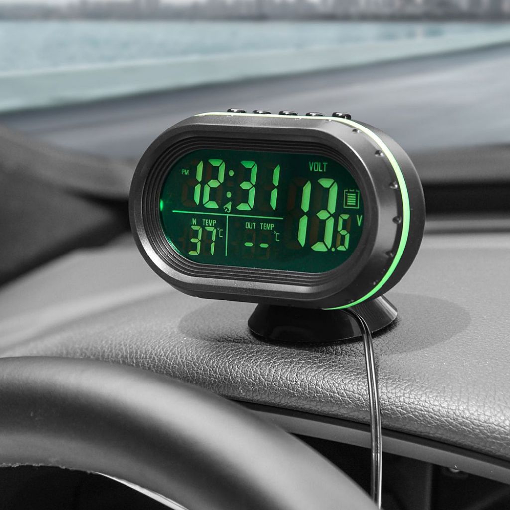 Jam Digital Mobil Universal dengan Layar LED, Monitor Tegangan Ganda 12V/24V dengan Sensor Suhu Dala