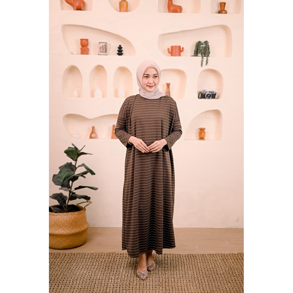 Dress Batwing Knit Salur Premium | Kaftan Batwing Knit | Gamis Muslim Pakaian Wanita