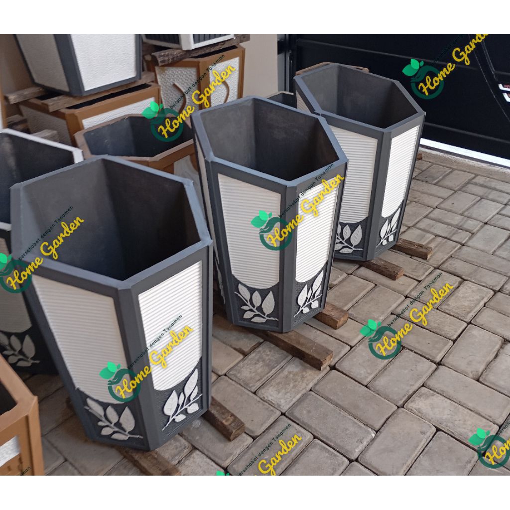 Pot Semen Jumbo bertulang, pot hexagonal Premium miring, minimalis cantik & elegan, pot berkualitas