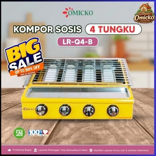 Kompor Sosis Panggang Gas 4 Tungku OMICKO LR-Q4-B | Alat Jualan Sosis Bakar UMKM | Api Besar SNI