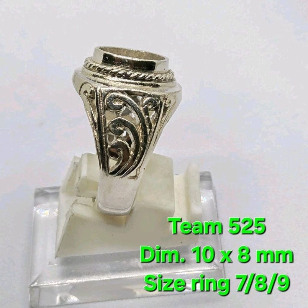 Ring emban alpaka super dim 10x8 mm tanam motif krawang daun anti karat
