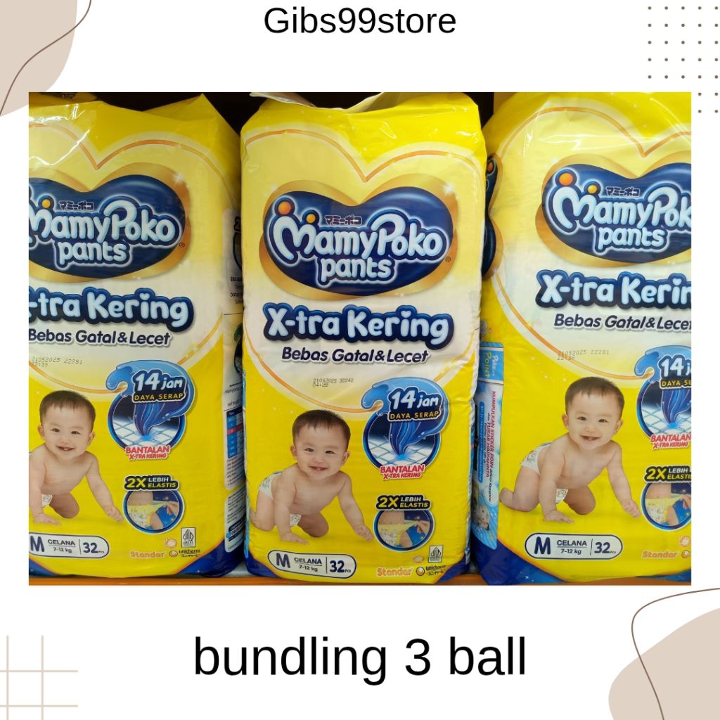 Mamypoko M32 | MamyPoko M-32 Tipe Celana | Mamypoko Celana M32 | Mamypoko M-32 (3 Ball)