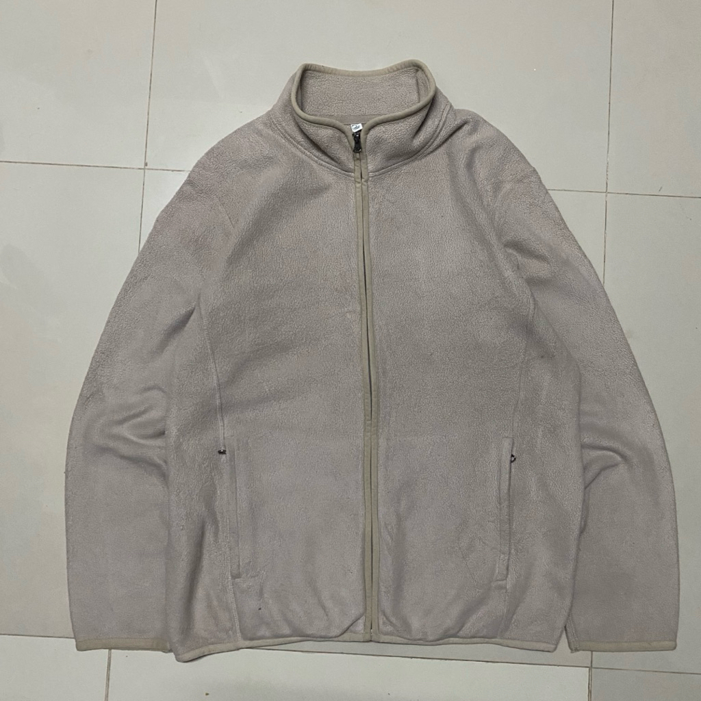 JF 96 - UNIQLO Fleece Outdoor Jaket Basic Cream Full Zip Japan - Size Tag L/XL
