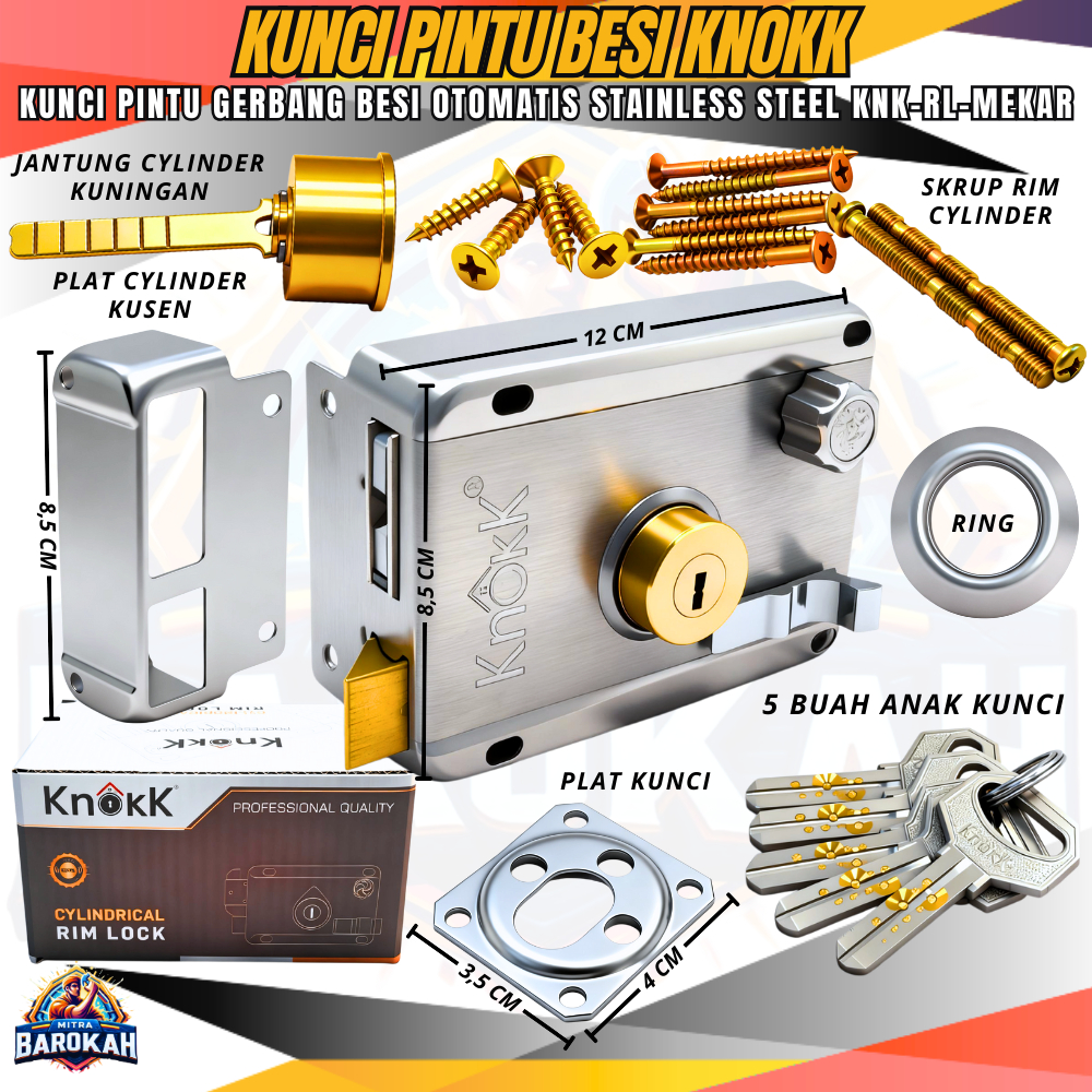 1 Set Kunci Pintu Besi Knokk Model Mekar / Kunci Pintu Pagar Besi Knokk KNK-RL-MEKAR Stainless Steel
