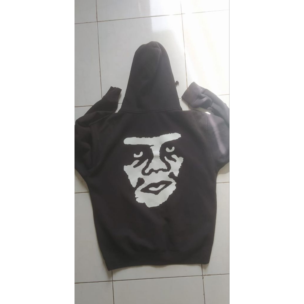 ZH Obey Big Face Logo Hoodie Pria Hitam dengan Desain Oversize dan Nyaman