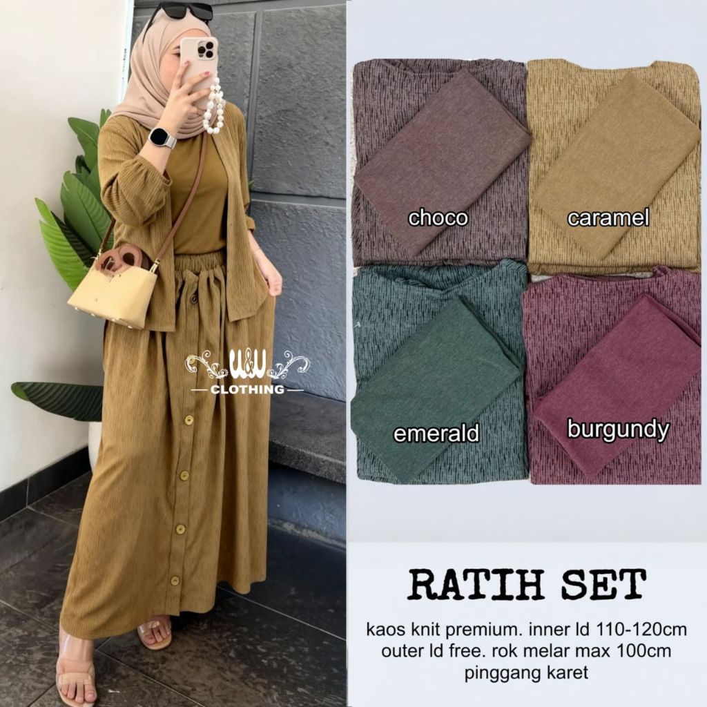 RATIH SET Stelan Outer Knit Premium Original W&W CLOTHING Setelan Wanita Dewasa Kaos Knit LD 110-120