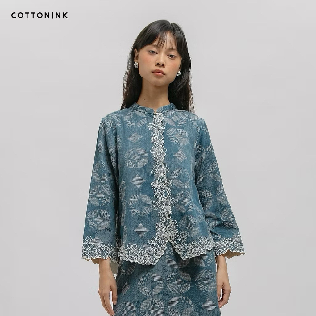 NEW COTTONINK - Atasan Kemeja Wanita Candrani Kawung Biru Laut #Archipelago2025 #BestSelling
