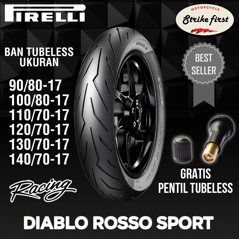 BAN PIRELLI DIABLO ROSSO SPORT TUBELESS RING 17 UKURAN 90/80-17 | 100/80-17 | 110/70-17 | 120/70-17 