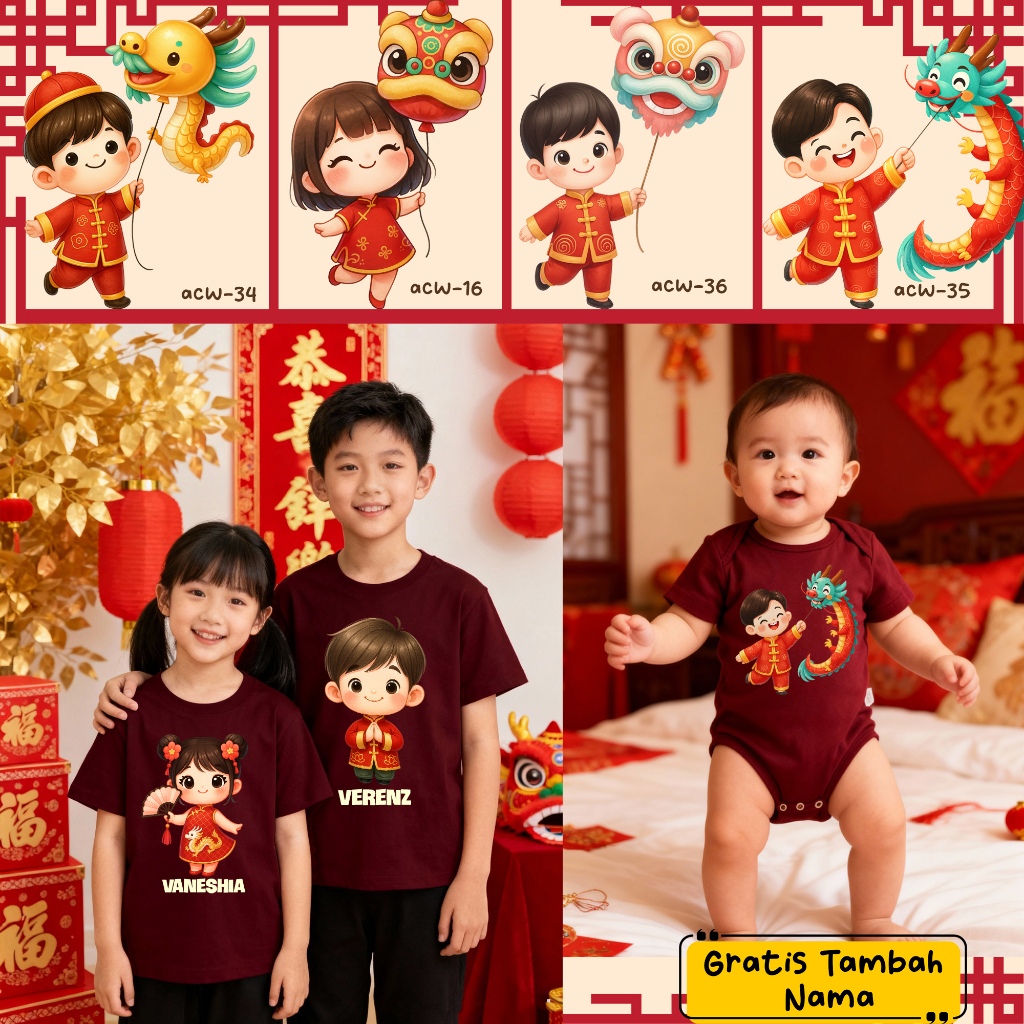 airanoel Jumper Bayi Imlek Baju Imlek Anak Cewek Cowok Kaos Sincia Anak CNY