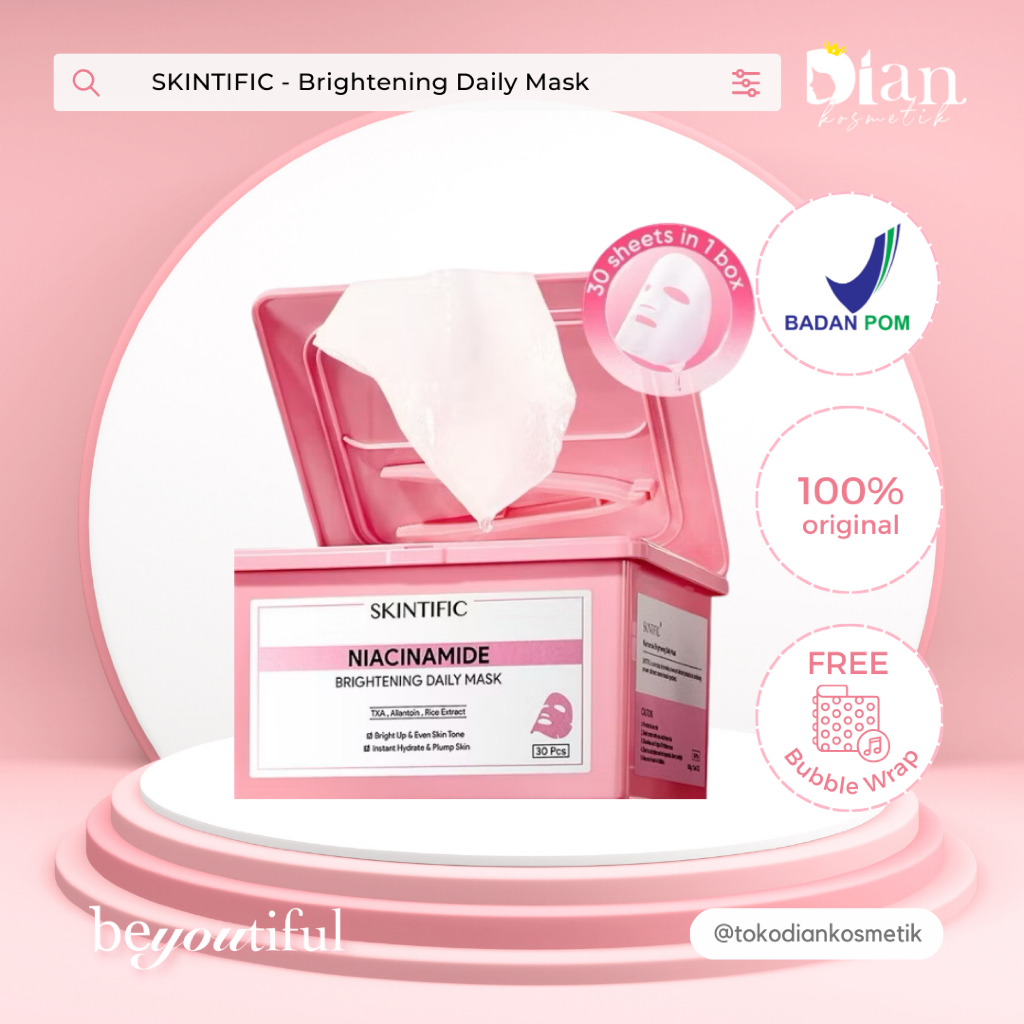 SKINTIFlC -NIACINAMIDE BRIGHTENING DAILY MASK 30sheets|Hydrate Glow sheetmasker wajah masker  komedo