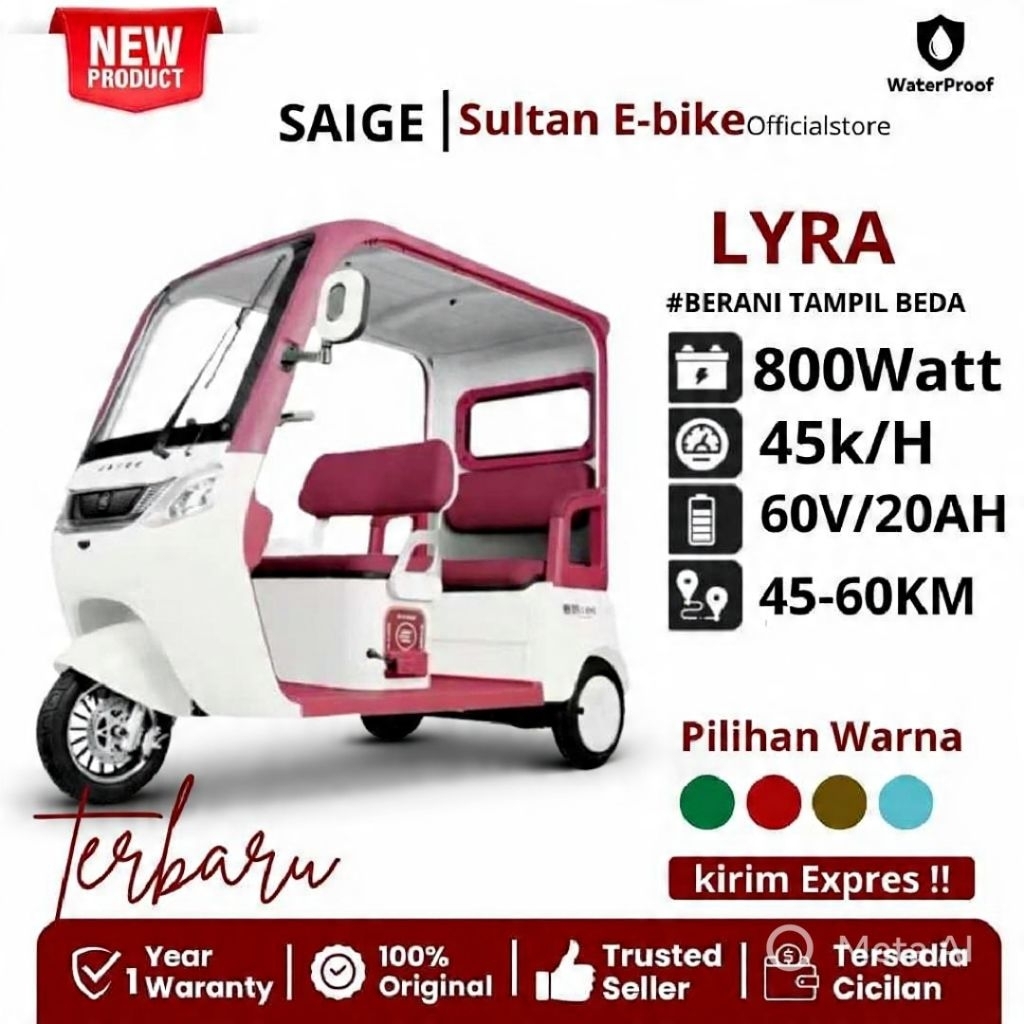 Saige Lyra Roda 3 Sepeda Listrik Terbaru Model Clasik 800Watt Tenaga Motor