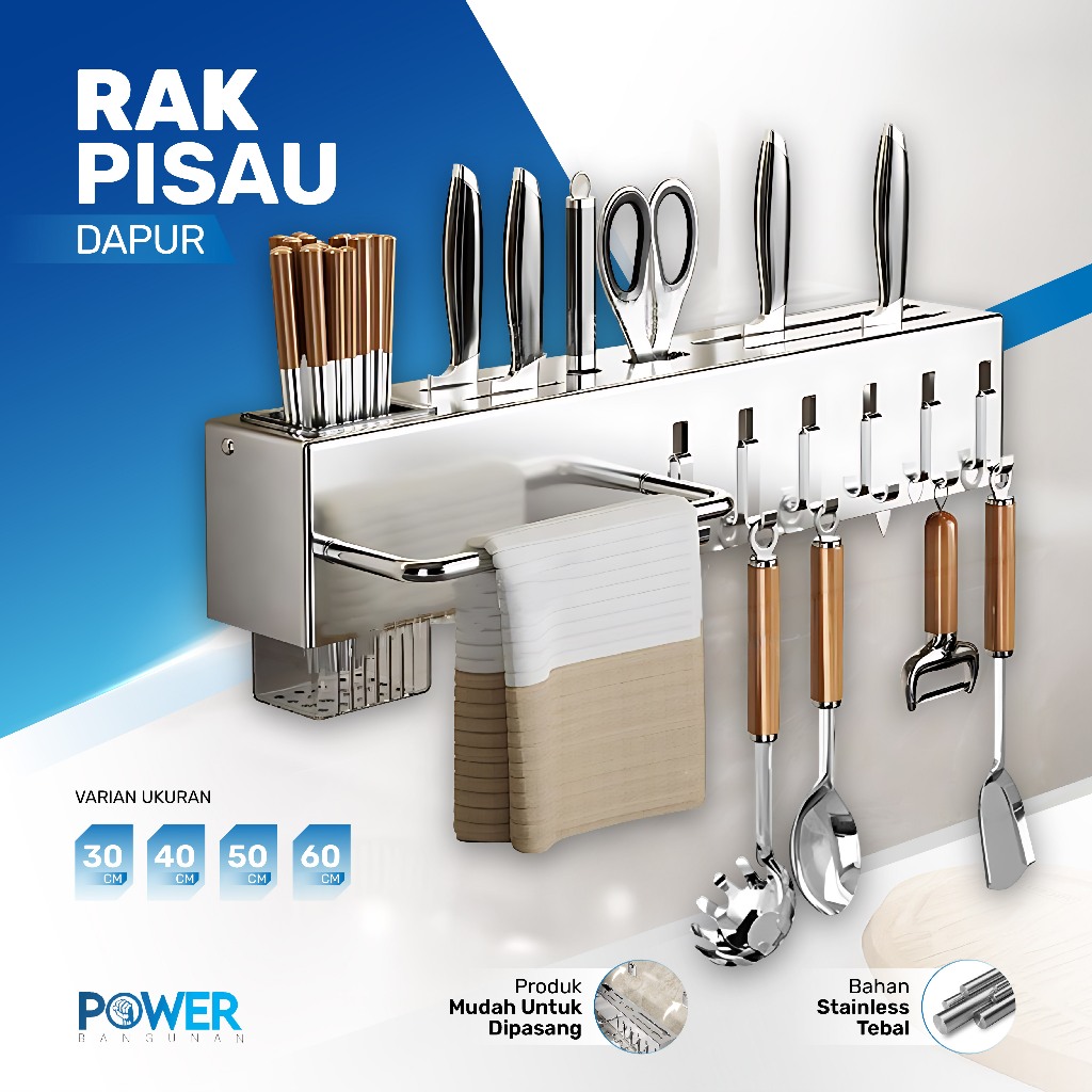 Rak Dapur Sekat & Cantolan | Rak Dapur Tempel Ada Tempat Pisau Gunting Bahan Stainless