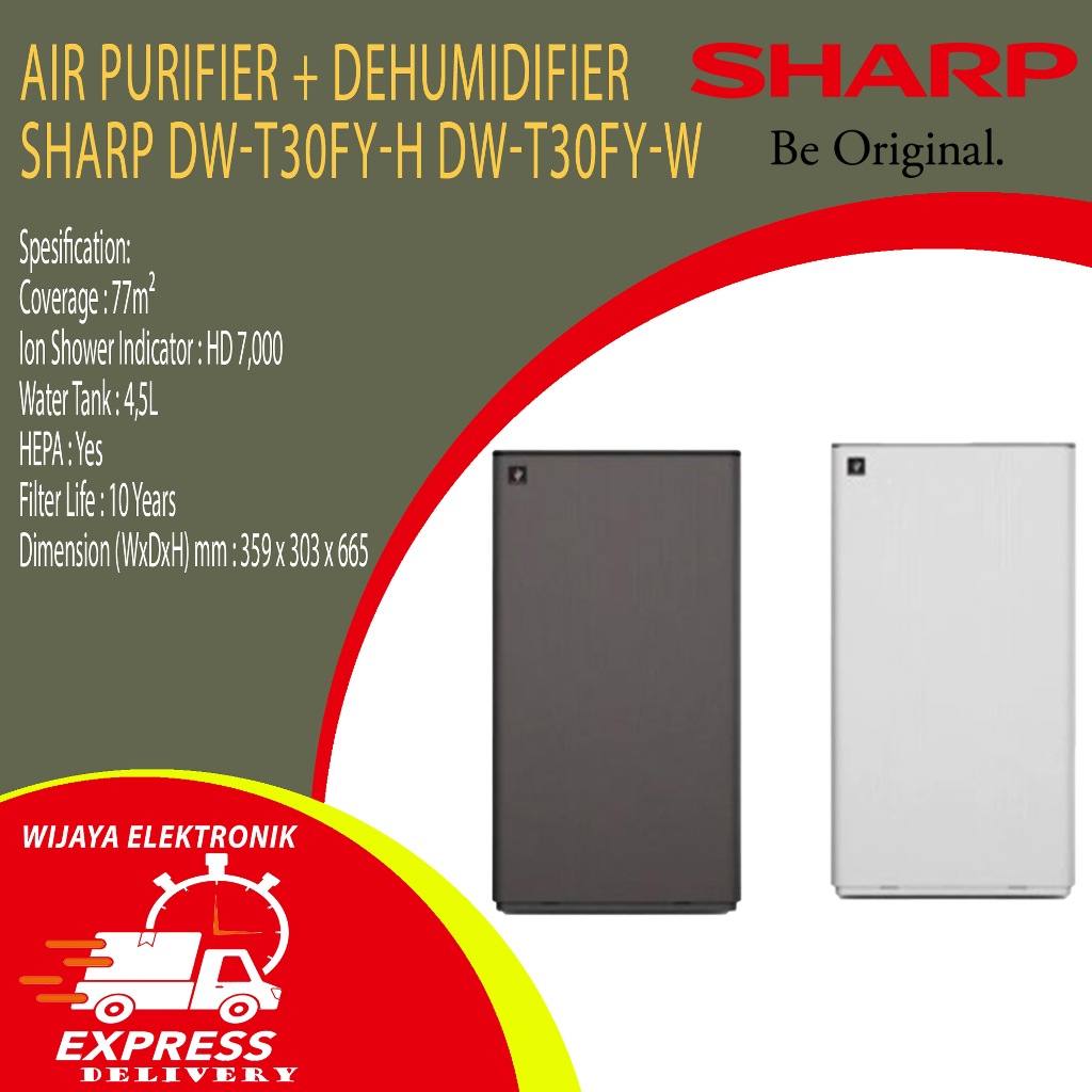 Sharp DW-T30FY - Dehumidifier + Air Purifier, 77 m², Charcoal Gray