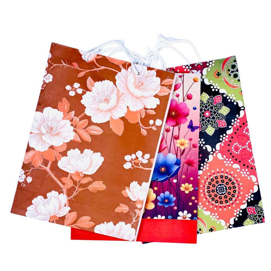 ( DAPAT 1 PCS ) PAPER BAG MOTIF BATIK BUNGA TALI PUTIH BESAR XL / Tas Souvenir Goodie Bag Hajatan XL