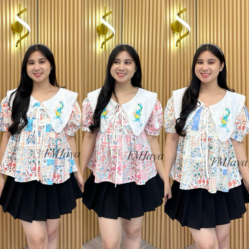 BAJU BORDIR WANITA 6205 || ATASAN WANITA KERAH BORDIR || BAJU MOTIF BUNGA || ATASAN BLOUSE WANITA FA