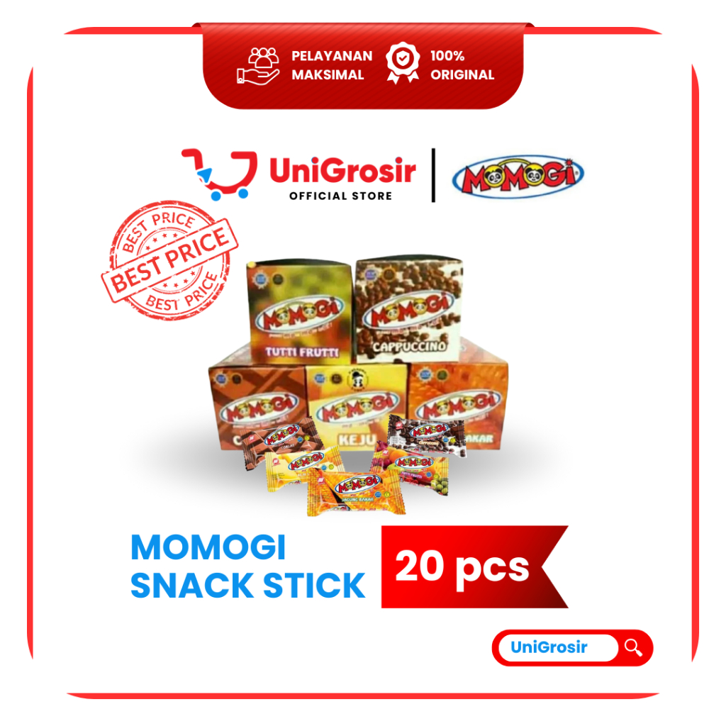[UniGrosir] MOMOGI STICK SNACK BOX CAPPUCINO KEJU JAGUNG BAKAR TUTTI FRUTTI ~20 pcs