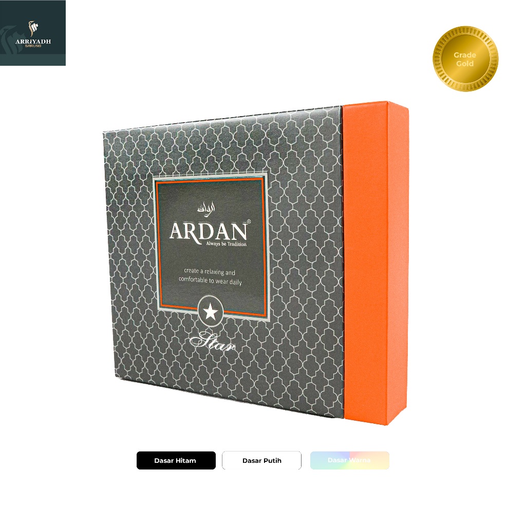 Sarung ARDAN Star Hitam Putih Songket Timbul Kombinasi Bahan Lembut Adem Nyaman