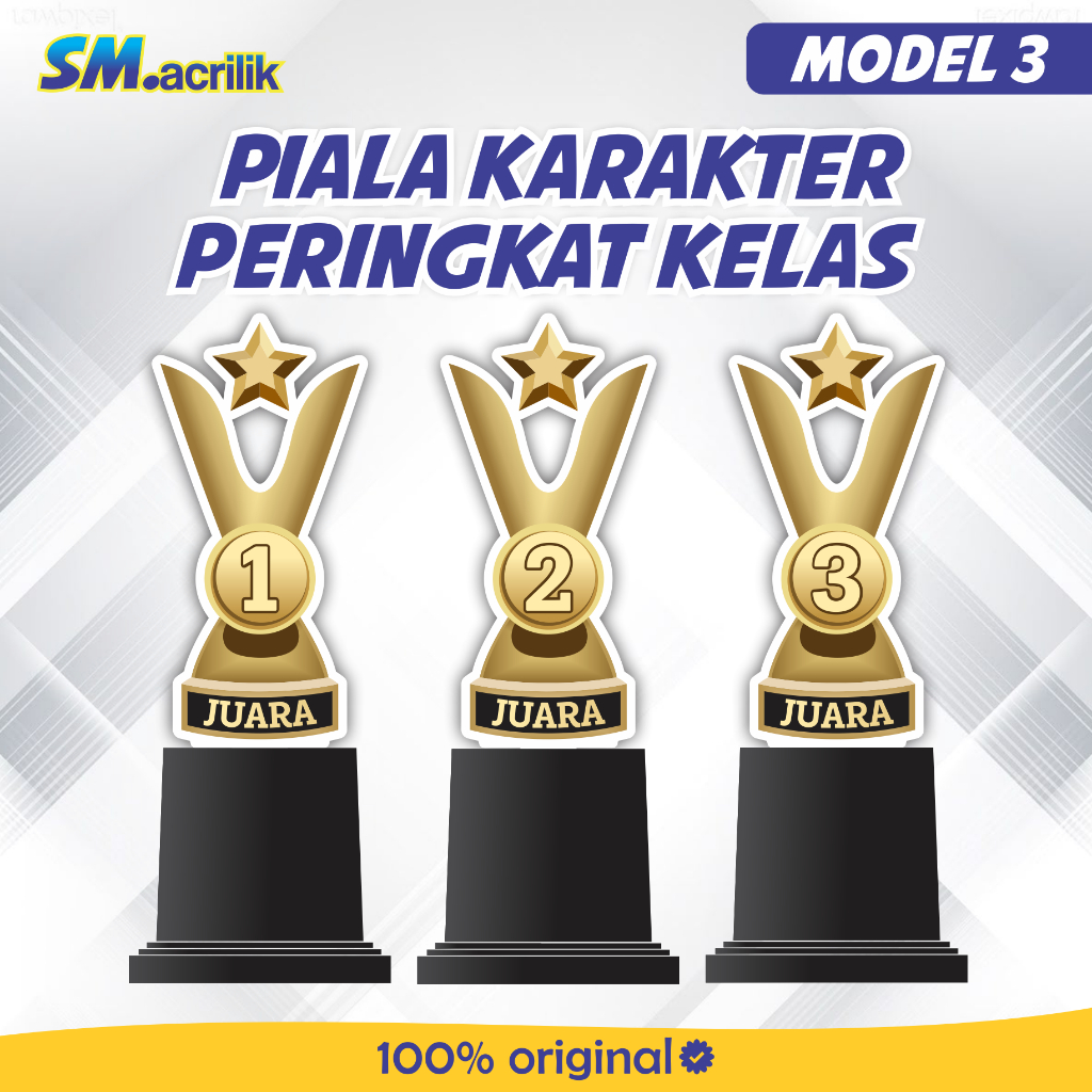 PIALA JUARA | PIALA PERINGKAT KELAS | Trophy Akrilik Juara 123 Model 3 | Trophy Penghargaan Akrilik 