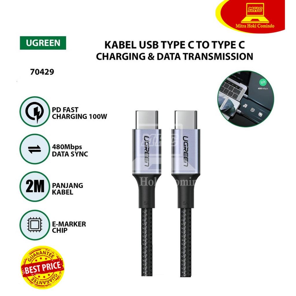 Kabel Data Ugreen Type C To Type C 100W Nylon 2M Black PN 70429
