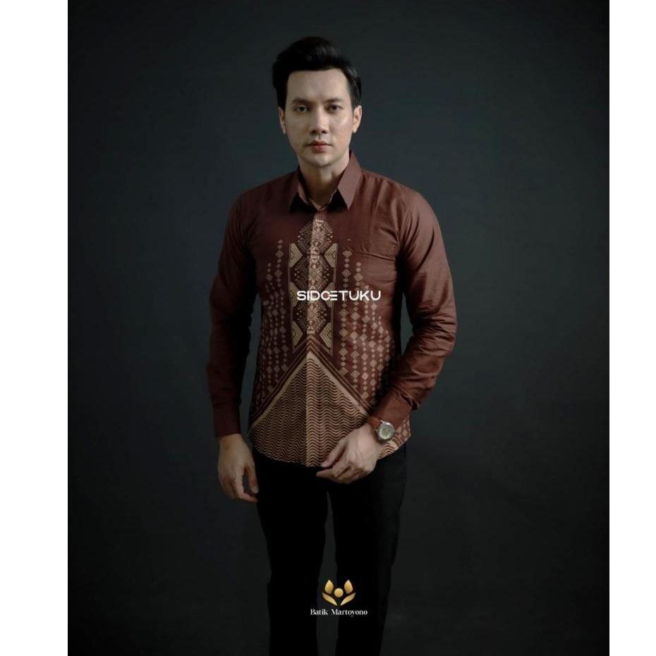 CHAKRA MAHOGANY kemeja batik pria lengan panjang warna mahogany terbaru