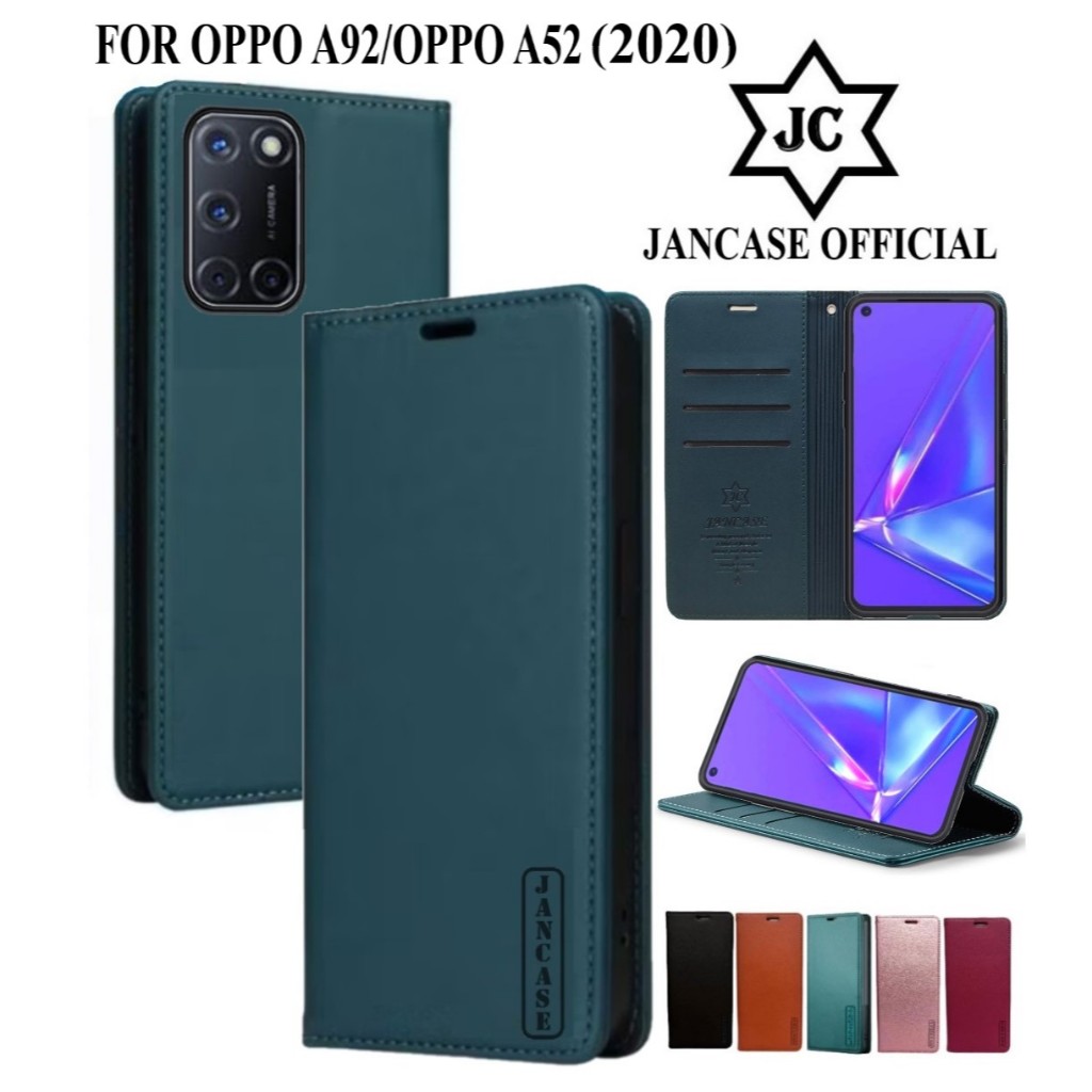 JANCASE flip cover premium untuk OPPO A92 2020 / OPPO A52 2020 leather case wallet kulit model dompe
