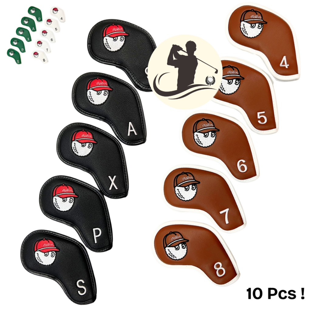 Magnetic Club Stick Golf Classic Sarung Stik Iron Pelindung Head Cover Hat Anti Lecet Bahan Leather 