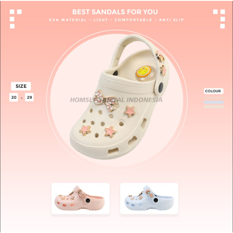 Sandal Kodok Anak Bunyi Cit Cit Tali Belakang Jibbitz Bintang Lucu EVA Rubber H3506B-1 H3506K-1