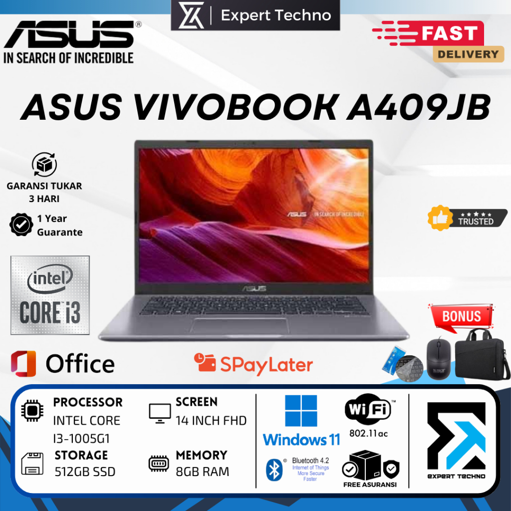 LAPTOP ASUS A409JB Intel Core I3-1005G1 8GB RAM 512GB SSD 14 INCH FHD MX110 Win11