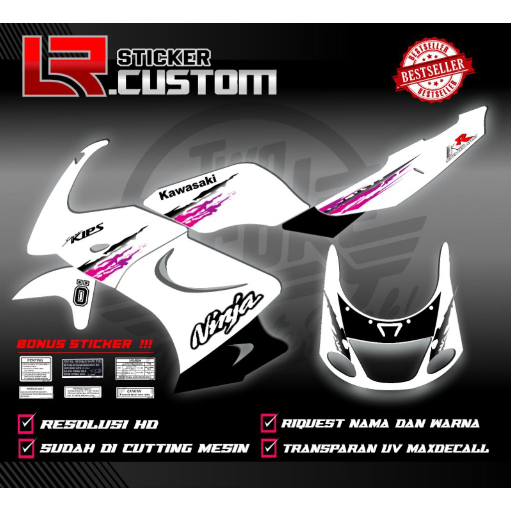 Striping Variasi ninja rr old terbaru transparan body putih bahan transparan maxdecal premium (bisa 