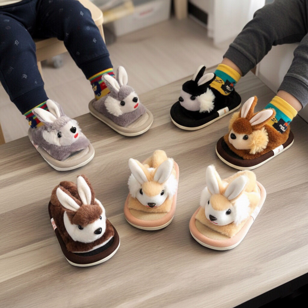 Xavier For Kids - Sandal Bulu Rumahan Anak Bayi Slop Wanita Pria Ultra-Soft Fur Anti-Slip Sole Desai