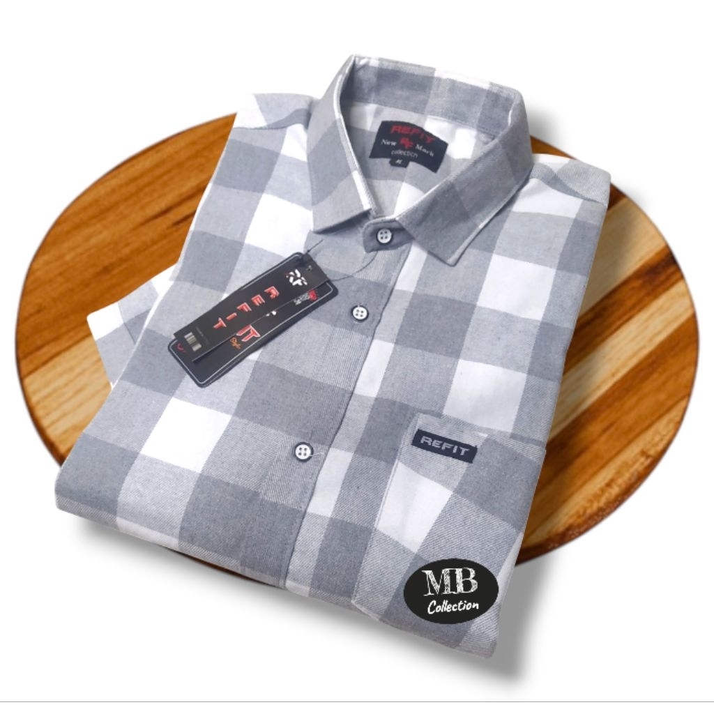 Kemeja Lengan Pendek Kotak Pria Kain Flanel Super Kemeja Pria Dewasa M-XXXL