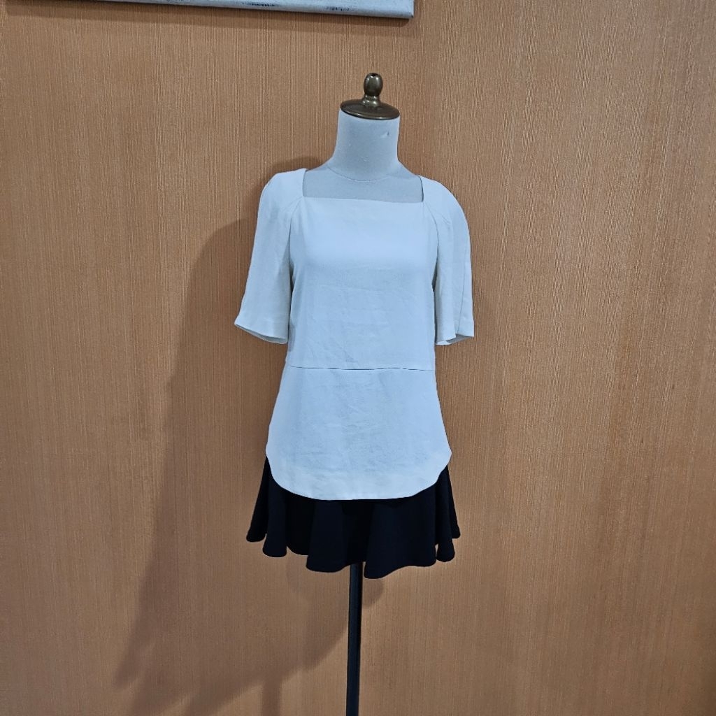atasan wanita cream ZARA WOMAN cewek S M blouse MEWAH cute square neck santai