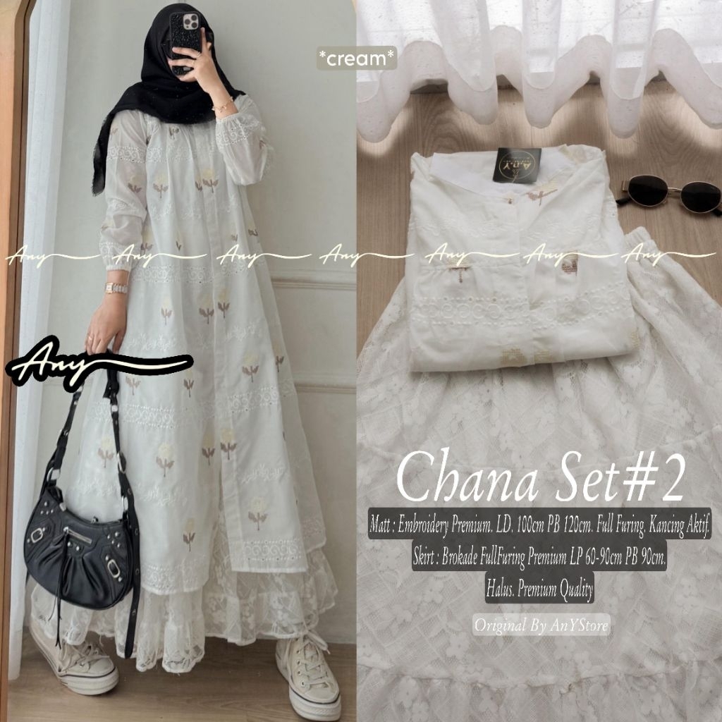 canna setelan tunik dan rok by A.N.Y long tunic jumbo ld 120 CM rok panjang plisket brukat tile long