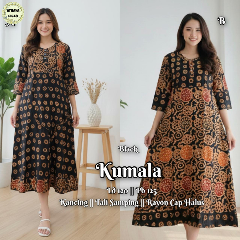 Kumala Daster Long Dress Midi Casual Busui Friendly Original ATHAYA HIJAB Rayon Cap Halus Premium Le