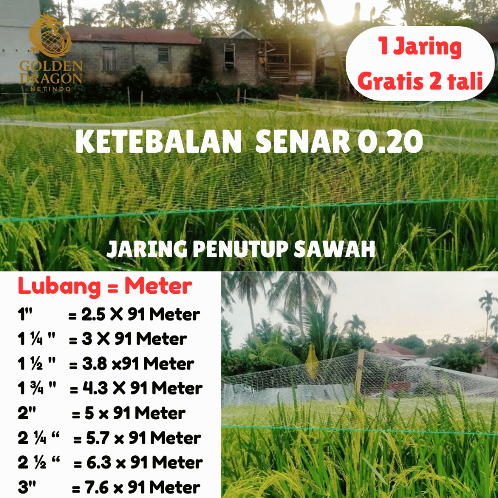 Jaring Burung senar 020 padi sawah / Jaring Burung pipit dan emprit/ Jaring penutup Sawah