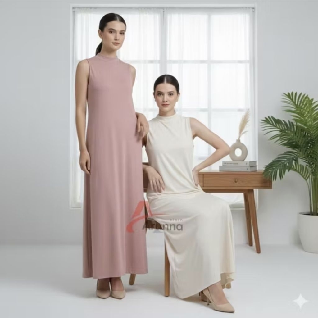 manset gamis tanpa lengan bahan kaos rayon premium