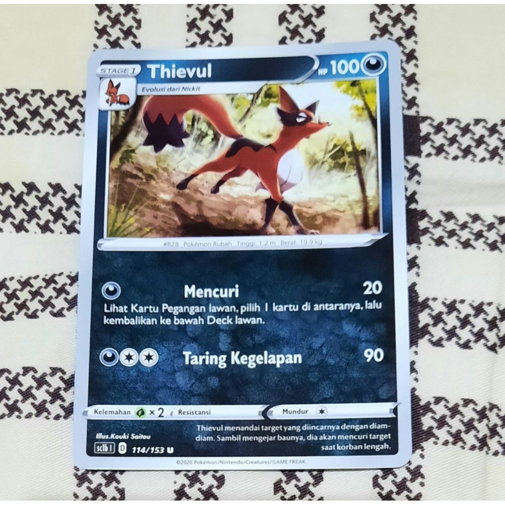 Kartu Pokemon Thievul Sc1b tipe dark bahasa indo tcg