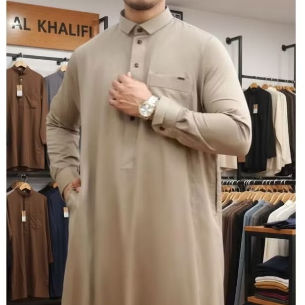 COD/Gamis Katun Pria/Gamis Pakaian Muslim/Gamis Premium Model Saudi/Gamis Kerah Kemeja Lengan manset