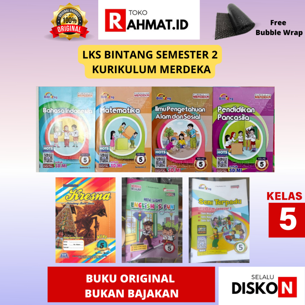 BARU LKS BINTANG KELAS 5 SEMESTER 2 MATEMATIKA BAHASA INDONESIA SENI MUSIK RUPA TERPADU PENDIDIKAN P