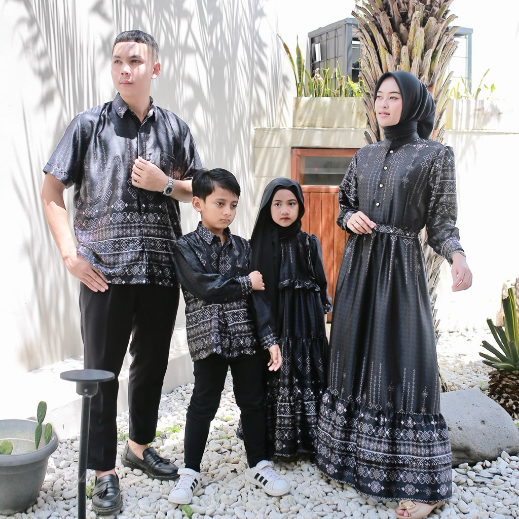Happyfio Family Set - Sarimbit Lebaran – Mandara Raya Series Silk Premium Hitam
