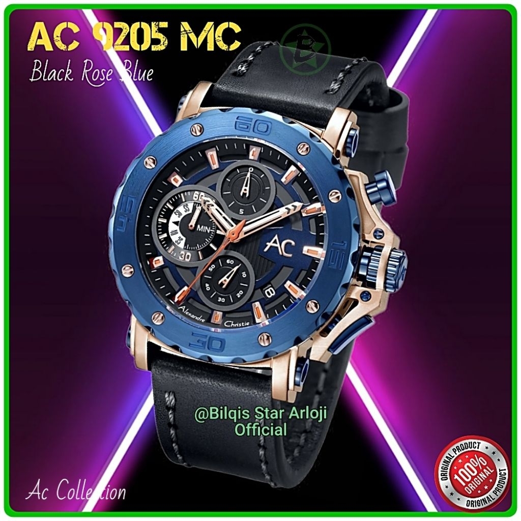 Alexandre Christie Collection AC 9205 Mc Case Rose Gold Blue Tali Kulit Original