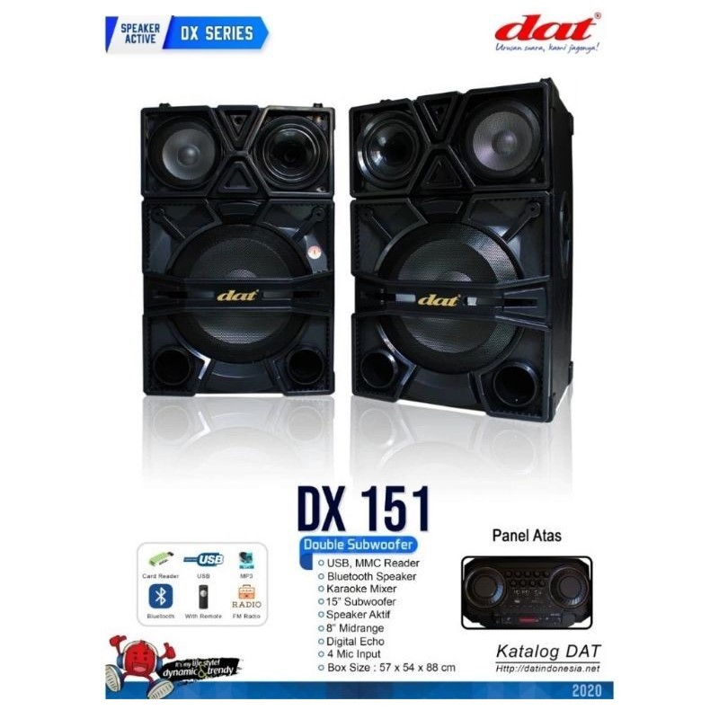 SPEAKER ACTIVE PASSIVE DAT DX151 SPEAKER AKTIF PASIF DAT DX-151 BLUETOOTH KARAOKE 15ICNH HARGA 1SET